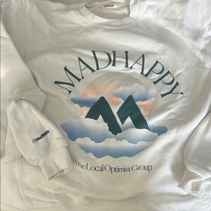 Madhappy White crewneck sweatshirt with Mountain Design